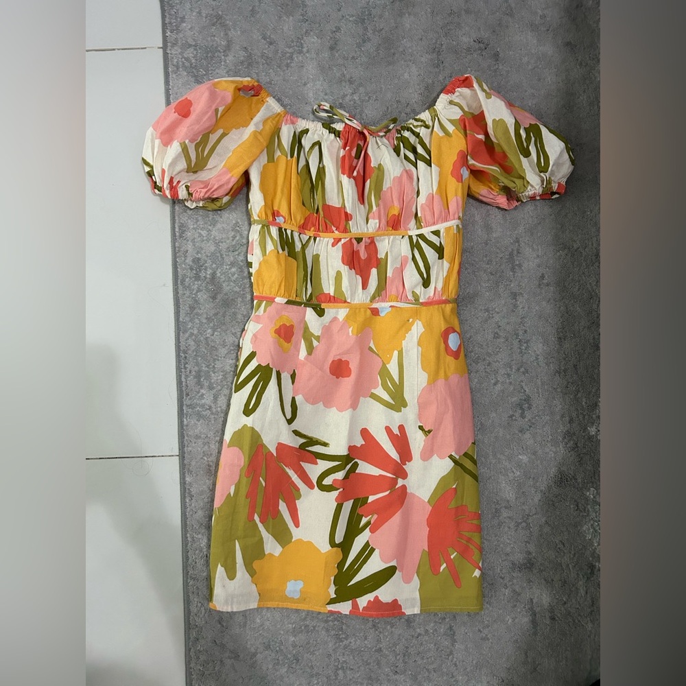 Sabo Skirt Floral Puff Sleeve Mini Dress in Pink, Yellow, Olive, White